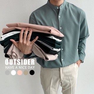 【Outsider】抗皺 | 亨利領 莫蘭迪色 襯衫 長袖襯衫 中山領 韓國 男 女 襯衫