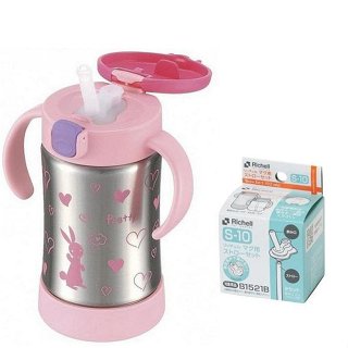 Richell 利其爾TLI不鏽鋼吸管保溫杯300ML一組(薇拉兔)+水杯補充吸管 S-10 800元
