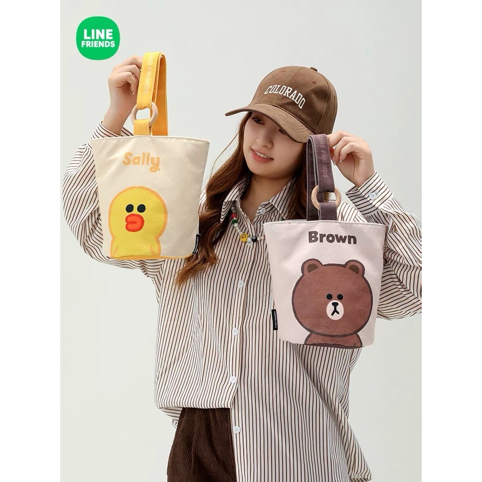 LINE FRIENDS 正版授權 水桶包 手提包 單肩包 帆布包 女生包包 熊大 兔兔 莎莉