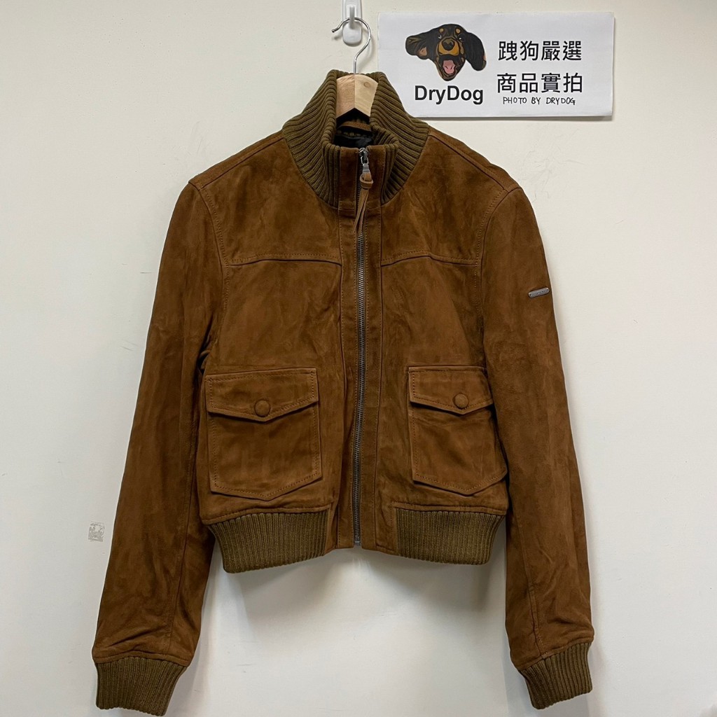 跩狗嚴選 極度乾燥 Superdry Suede Bomber 針織衣領 麂皮 真皮 皮衣 外套 駝色 短版 飛行夾克