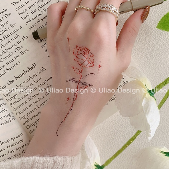 ☆潮品小舖☆ ULST14 原創 草寫英文玫瑰紋身貼紙 刺青貼紙 紋身貼 玫瑰