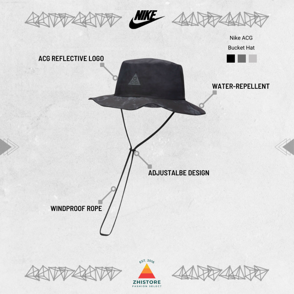 【ZhiStore】Nike ACG Bucket Hat 輕量防潑水 登山帽 漁夫帽 帽子 黑灰 DM4931-010