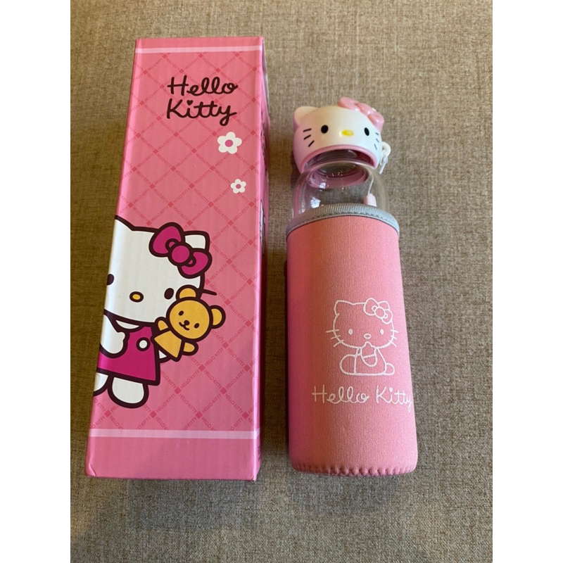 三麗鷗 Sanrio Hello Kitty 凱蒂貓 耐熱玻璃水瓶 水壺 冷水壺 冷水杯 熱水瓶 玻璃瓶  附隔熱杯套