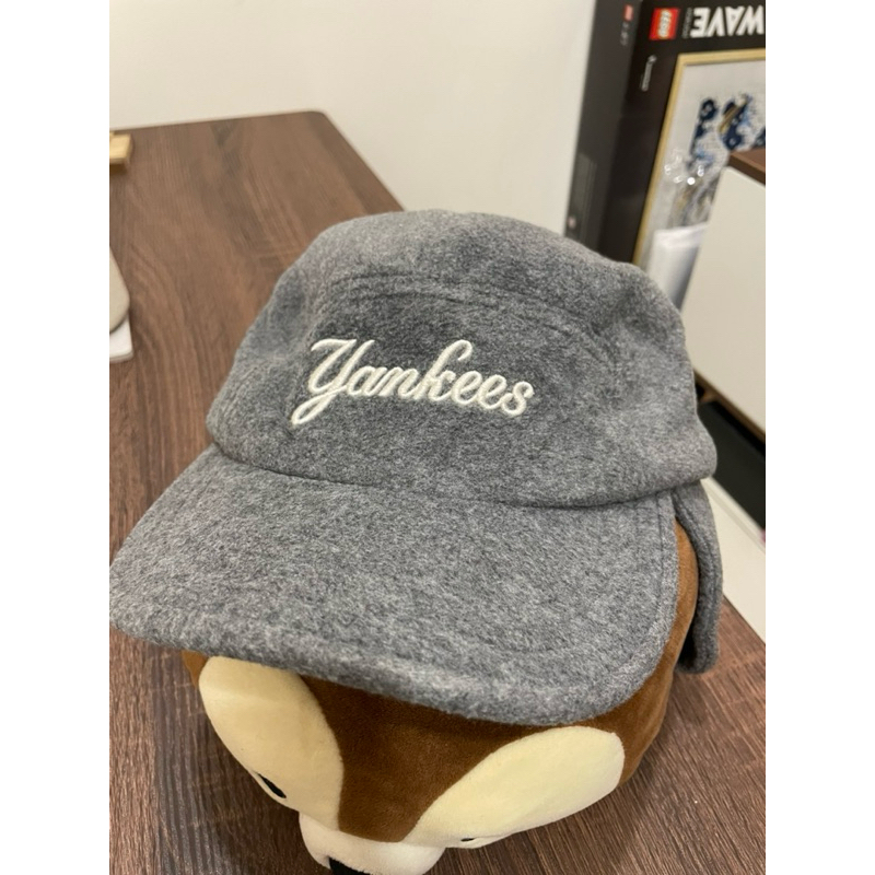 韓國購入 MLB 灰色毛呢 yankees 飛行帽 蓋耳朵棒球帽