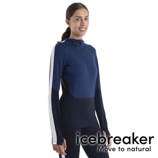 【icebreaker】Sonebula女半開襟連帽羊毛長袖上衣GT200『藍/深藍』0A56SW