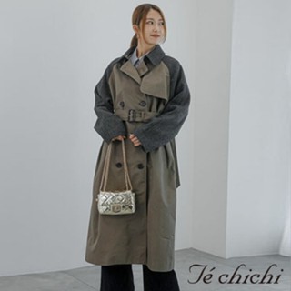 te chichi 配色異素材拼接設計腰帶雙排釦風衣外套(fc34l0z0280)