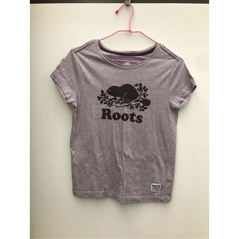 Roots kids 女童紫色經典logo上衣