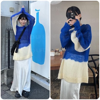 ☆NFNL☆ 藍白在台 Ungrid風格 小眾人氣SNS大人氣日本妞大推薦 鏤空微透感獨特色塊拼接設計中長版針織衫