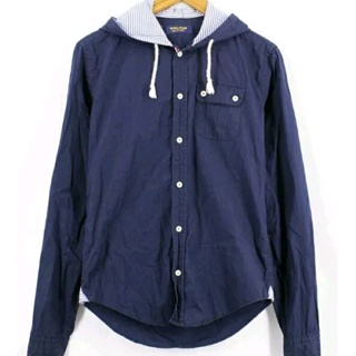 0321 歐美 專櫃品牌 ZARA 土耳其製 深藍 美式休閒 連帽 單口袋 純棉 前短後長 襯衫上衣 襯衫外套