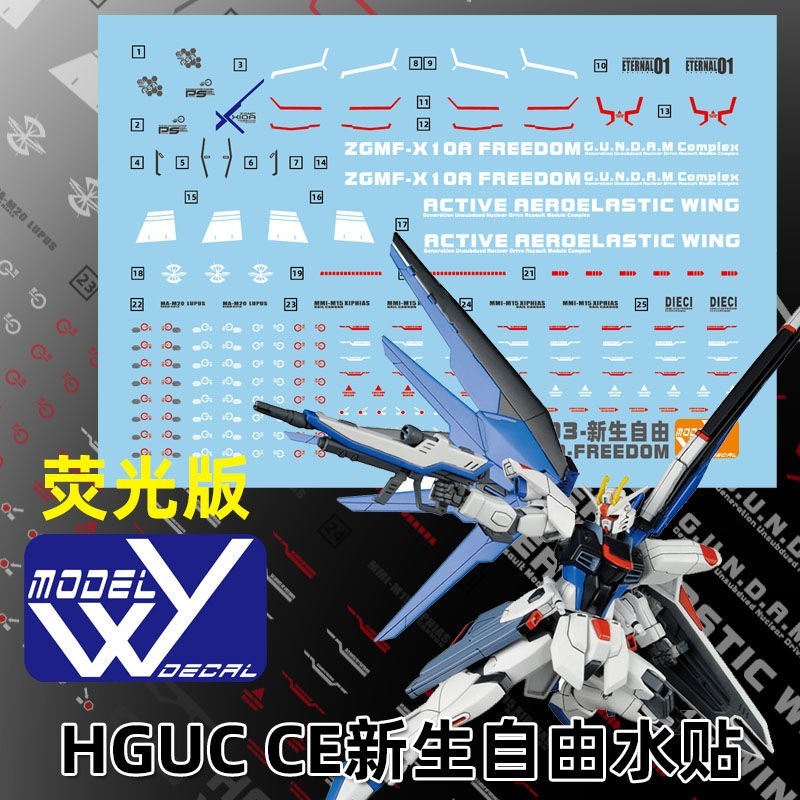 【Max模型小站】藍宇 HGCE 新生自由鋼彈 高清螢光水貼
