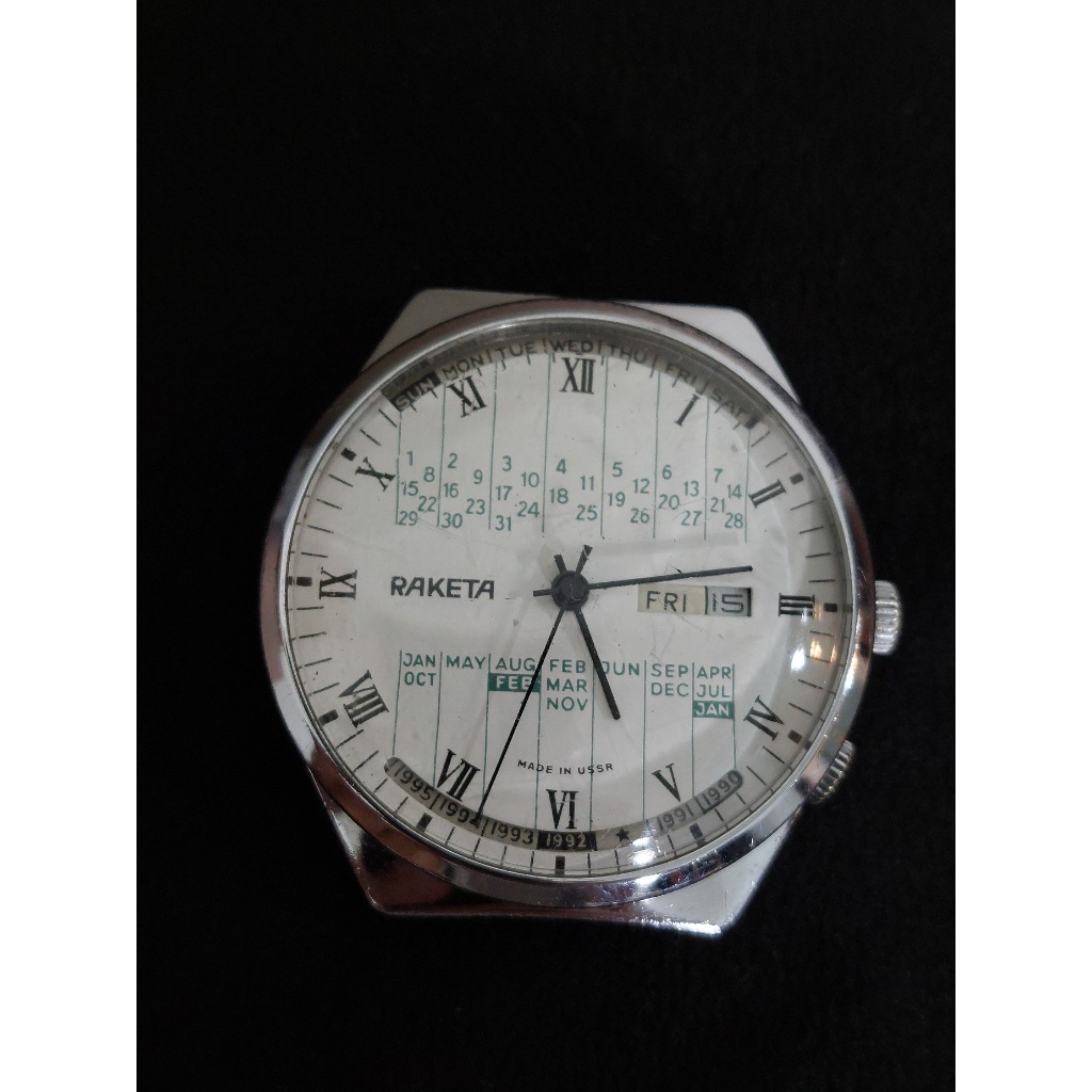蘇聯製 Raketa 2628 火箭牌 手上鍊 機械錶 萬年曆 羅馬數字 軍用錶 古著 腕錶 手錶