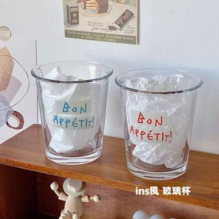 玻璃杯 英文字母玻璃杯 韓國ins風 家用早餐杯 奶茶杯 咖啡杯 水杯 冷飲杯 飲料杯 牛奶杯