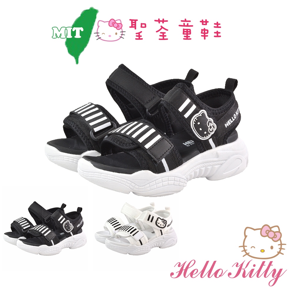Hello Kitty 16.5-20cm童鞋 織帶設計超輕量減壓休閒厚跟涼鞋-白色.黑色(聖荃官方旗艦店)