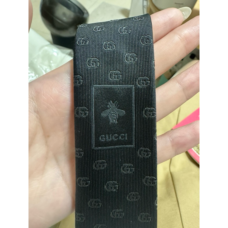 Gucci小字樣黑色領帶