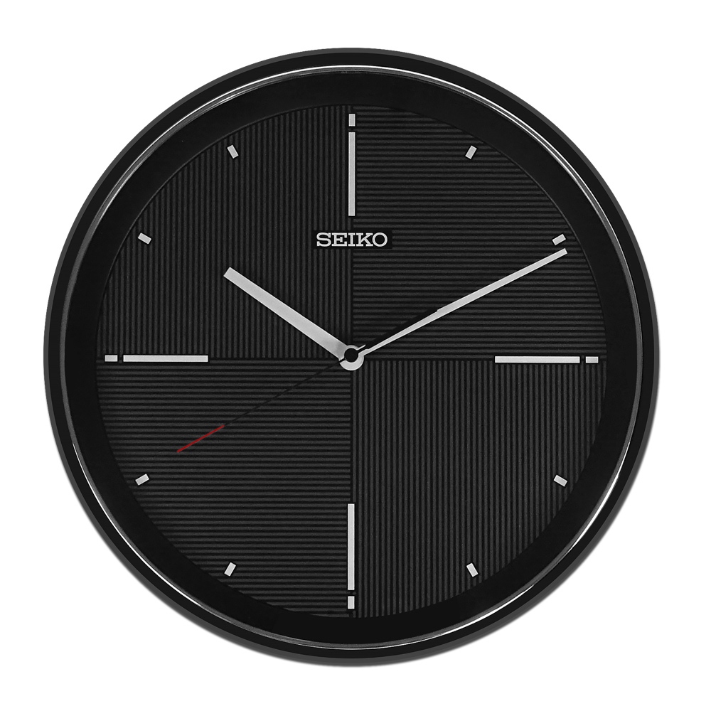 SEIKO 精工 / 34cm 幾何圖形 滑動式秒針 靜音掛鐘-黑色 ＃QXA816K/SK048