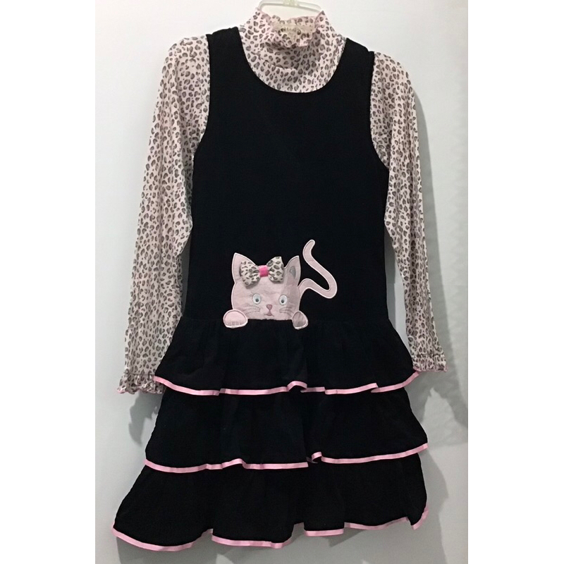 女童燈芯絨蛋糕裙👗搭配木耳邊豹紋上衣 兩件式 適合10歲 樣品衣