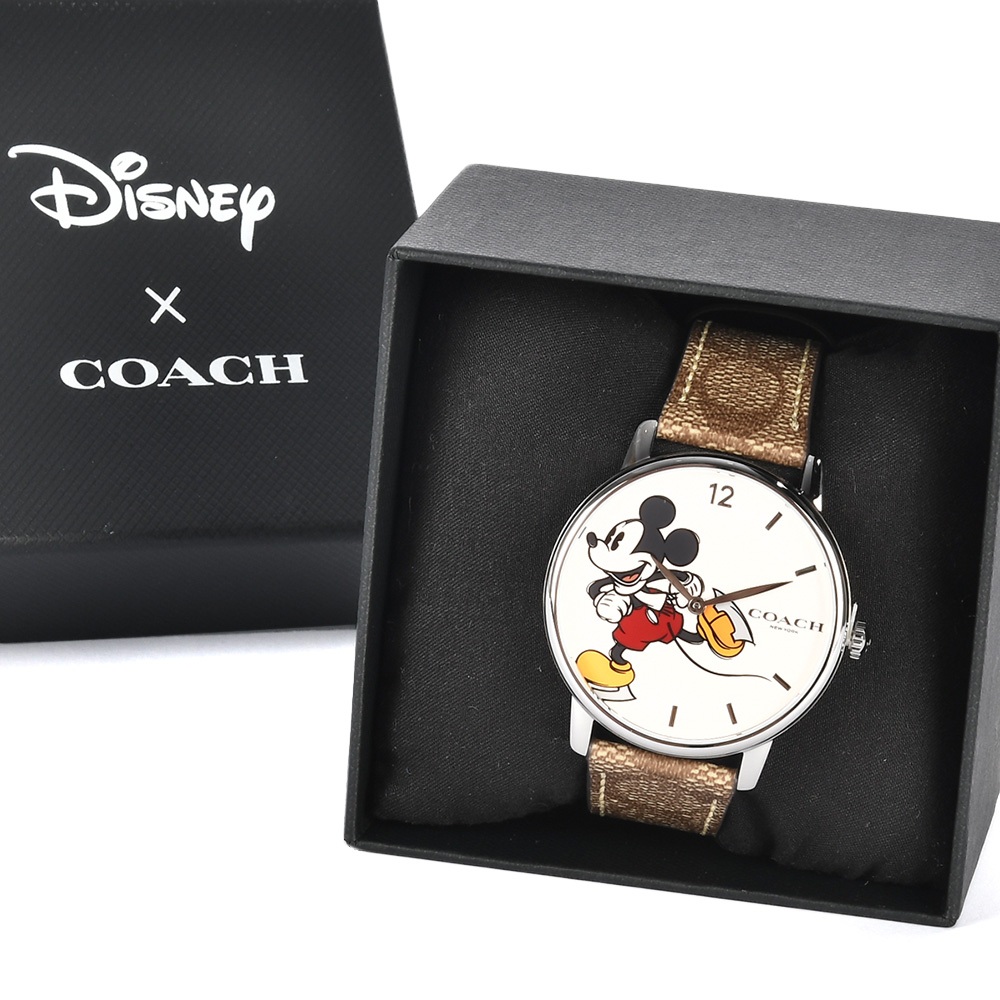 COACH Disney米奇聯名款大C紋時尚中性手錶(40mm)(卡其)193811
