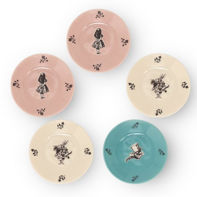 花見雜貨～日本製全新正版愛麗絲夢遊仙境Alice愛麗絲陶瓷盤子小圓盤點心盤5入組
