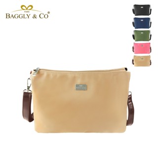 【BAGGLY&CO】輕量防潑水尼龍五層側揹包-咖色真皮背帶 降落傘布料 防刮耐磨 防潑水 防盜包