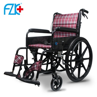 【富士康】鋁合金輪椅 手動輪椅 FZK-25B 紫格紋布套 (雙層坐背墊，後背可折)