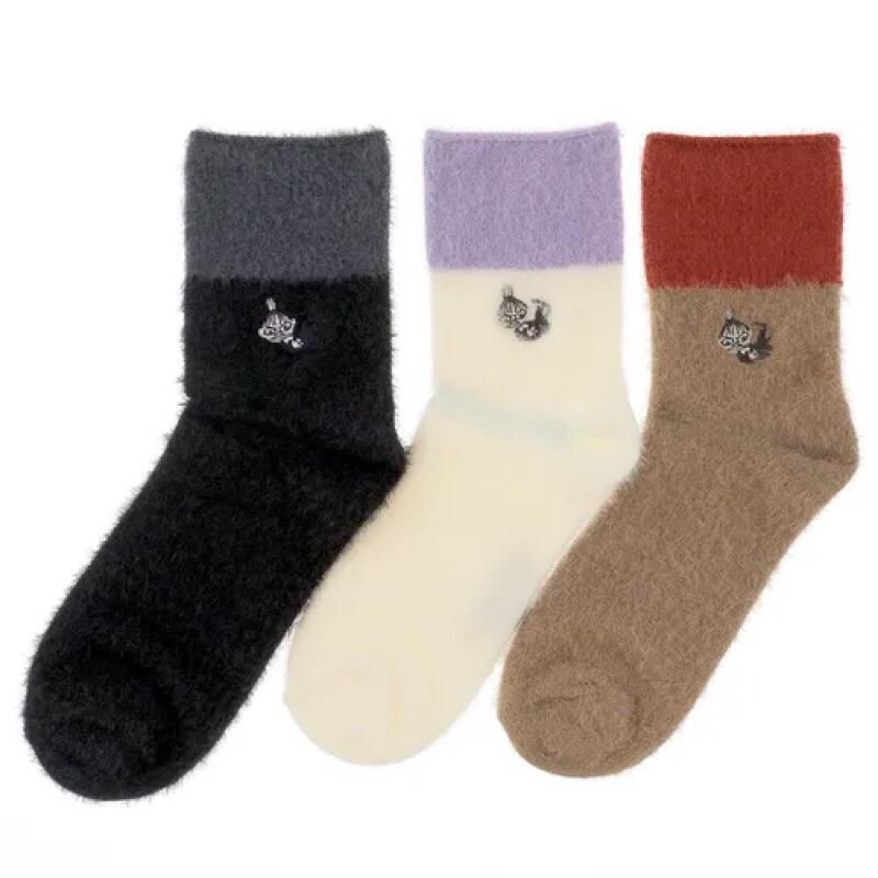現貨 日本代購 Moomin 小不點 刺繡 襪子 女中筒襪  秋冬季 可愛 日系 低筒襪 保暖襪 雙色