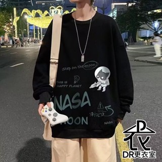 DR更衣室-大學T 休閒圓領NASA貓太空長袖上衣 加絨 大尺碼8XL 情侶裝 長T恤 男生衣服【NL663173】