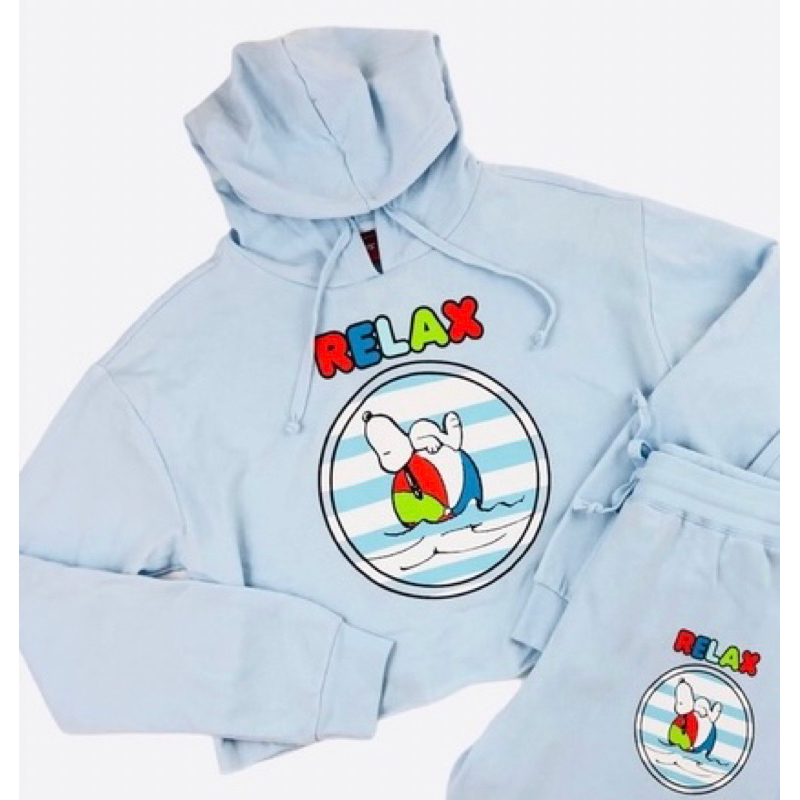 🌟正品🌟PEANUTS ✨史努比SNOOPY✨ RELAX 膠印帽T 內刷毛 辣妹 短款 上衣 🍀MD號 全新現貨