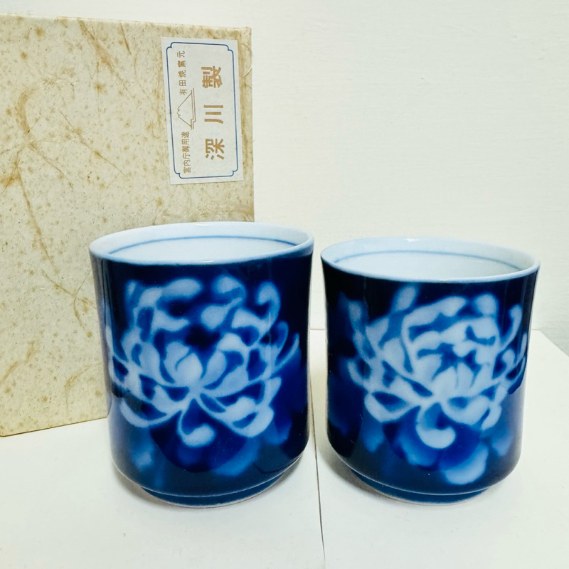 日本深川製磁湯吞茶具 茶杯 水杯 夫妻杯/盒裝