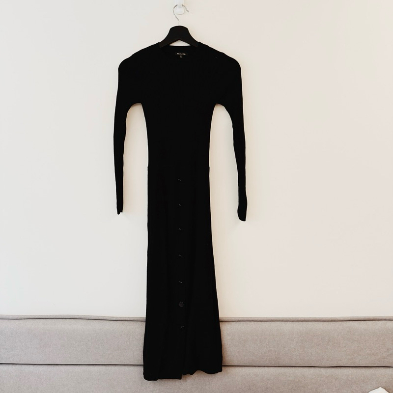 Massimo Dutti  針織圓領黑色長袖洋裝 xs