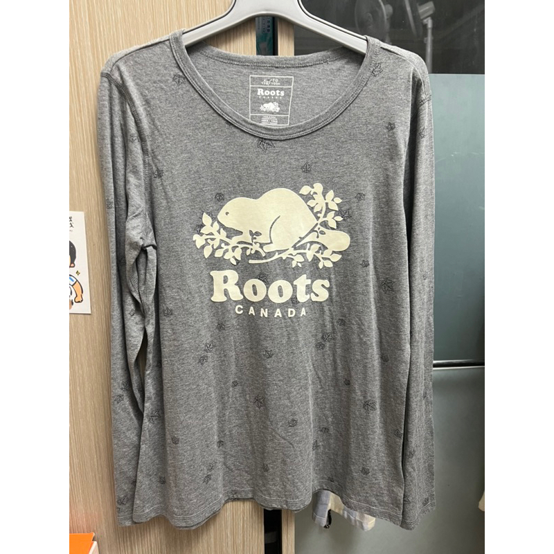 (友託售）正品Roots男版經典logo滿版小楓葉薄長袖T。XL全新