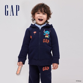 Gap 男幼童裝 Gap x 史迪奇聯名 Logo印花刷毛連帽外套-海軍藍(870727)