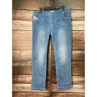 Iris 台灣專櫃 淺藍色櫻桃刺繡彈性牛仔褲XL號