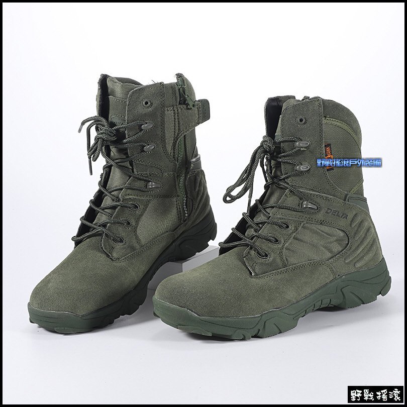【野戰搖滾-生存遊戲】三角洲部隊高品質特戰軍靴、作戰靴【軍綠色】側拉式拉鍊登山靴軍靴戰鬥靴沙漠靴工作靴勤務靴國軍