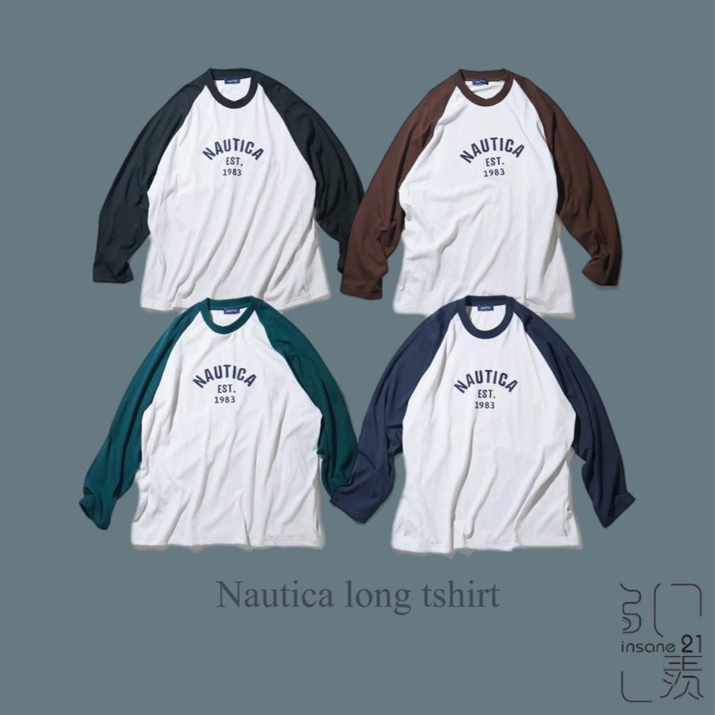 NAUTICA 1983. LONGSHIRT 薄長袖 撞色 拼接 四色 灰/藏青/咖啡/綠 預購【Insane-21】