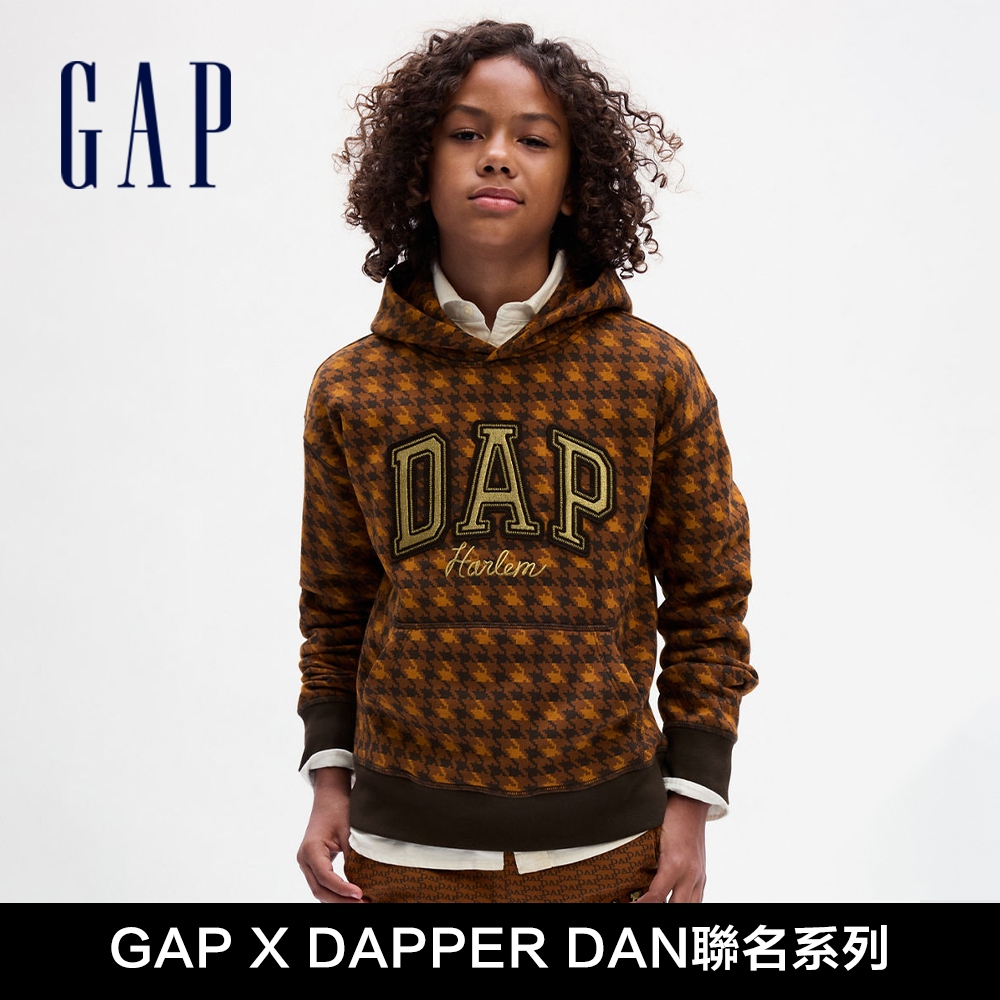 Gap 兒童裝 Gap x DAP聯名 Logo印花刷毛帽T-棕色格子(838150)