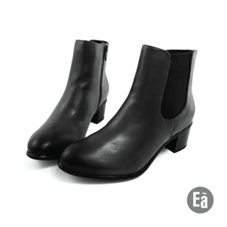 Ea專櫃女鞋 零碼鞋36碼 擦色真皮切爾西圓頭短靴(黑)9933