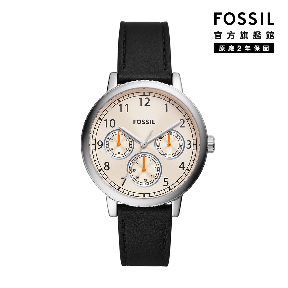 【FOSSIL 官方旗艦館】Airlift 三眼計時簡約手錶 黑色真皮錶帶 42MM BQ2633