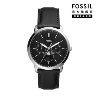 FOSSIL Neutra Minimalist 三眼月相男錶 黑色真皮錶帶 42MM FS5904 | 官方旗艦館