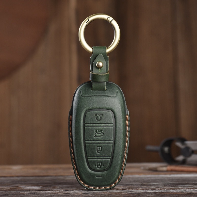 『現代 熱壓皮革鑰匙套』 Hyunda Tucson L KONA SANTA FE 手工鑰匙保護套