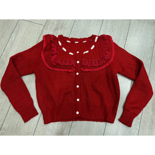 日本品牌liz Lisa 原單 蕾絲紅色針織短版毛衣外套/上衣