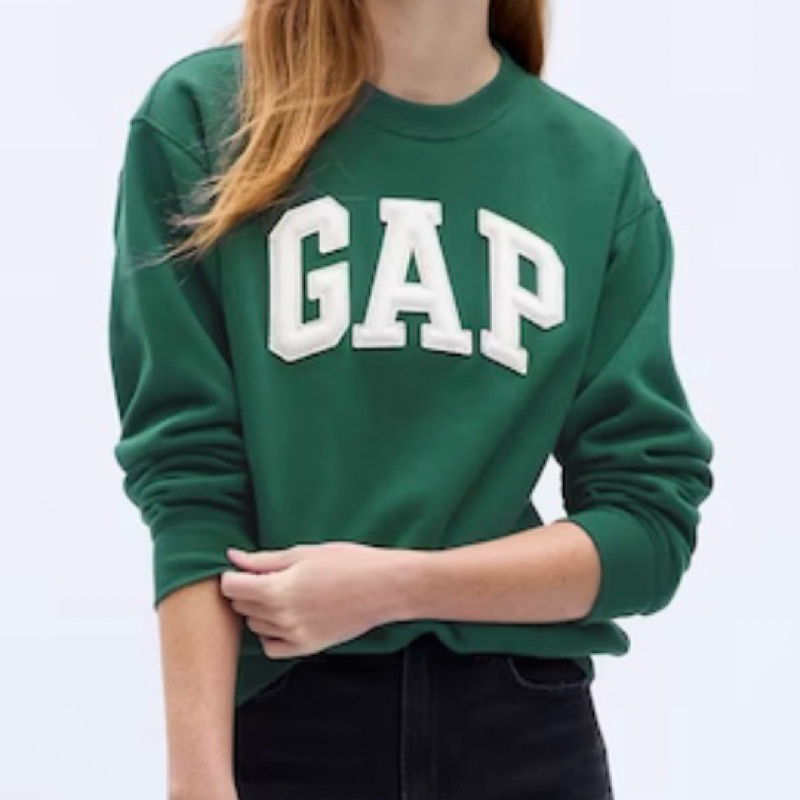 全新正品GAP女裝綠色LOGO刷毛大學T 長袖上衣 寬鬆版型 尺寸S