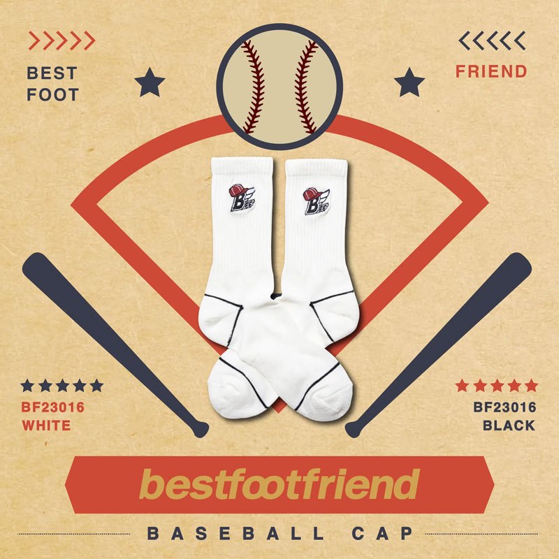 BEST FOOT FRIEND BF23016-WH BASEBALL CAP 棒球帽 中筒襪 小腿襪 (白色)