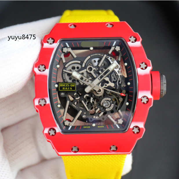 rm35-02紅色碳纖維繫列RMAL1機芯實拍腕錶男士手錶男士腕錶自動上鏈機械手動上鏈休閒運動正式手錶防水
