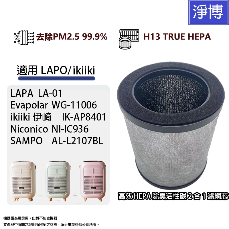 適用LAPO LA-01 ikiiki IK-AP8401 Sampo AL-L2107BL空氣清淨機替換用HEPA濾網