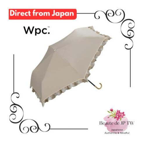 【日本直送】 Wpc. 遮陽遮陽偏置格紋荷葉邊迷你米色摺疊傘 50 釐米女式陽光雨天遮陽遮光 UV Cut 100% 金