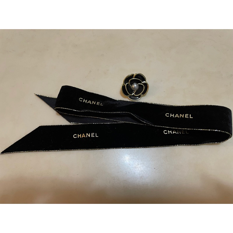 全新 未使用 Chanel 香奈兒 2023年聖誕節 山茶花包裝緞帶扣+80cm緞帶