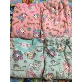 實拍～日單sanrio melody kuromi kitty雙子星滿版女童珊瑚絨居家服睡衣套裝 120/130現貨