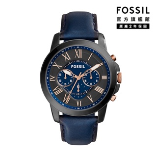 【FOSSIL 官方旗艦館】Grant 帥氣風尚皮革計時男錶 藍色真皮皮革錶帶 44MM FS5061IE