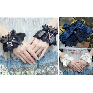 現貨在台 白黑 lolita 玫瑰 蕾絲皇冠 手袖 一對 華麗 蝴蝶結 定製 袖套 手環 復古 Gothic日系 cos