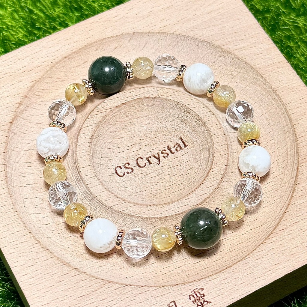CS Crystal 編號584 - 滿礦綠髮晶+雪花幽靈水晶+透體白水晶+鈦晶設計款